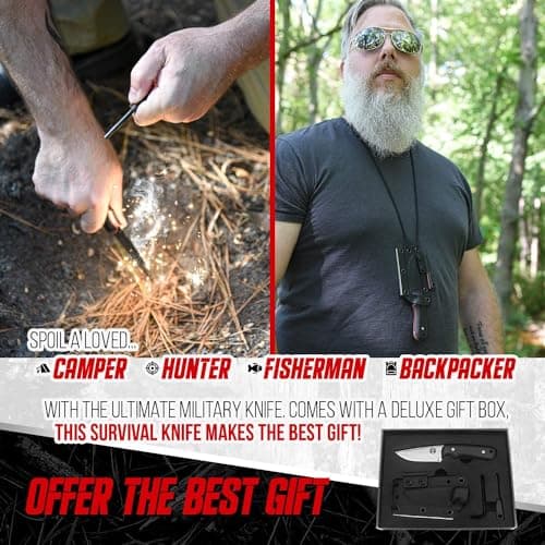 Holtzman's Gorilla Survival Redline Fixed Blade Hunting Knife with Ferro Rod and Sheath