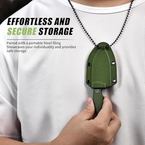 P-DA 5.5" Neck Knife, 2.8" 5Cr14MoV Stainless Steel, Mini EDC for Men, Green Sheath Included