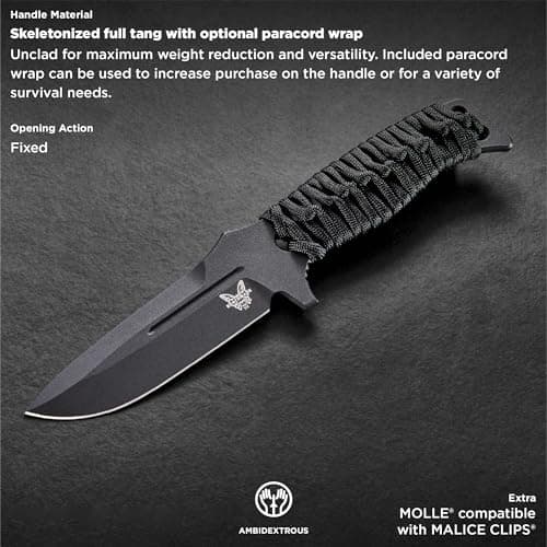 Benchmade Adamas 375 Tactical Knife with Black Paracord Handle