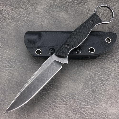 8Cr13MOV Full Tang Survival Knife with Kydex Sheath & Finger Loop (Black)