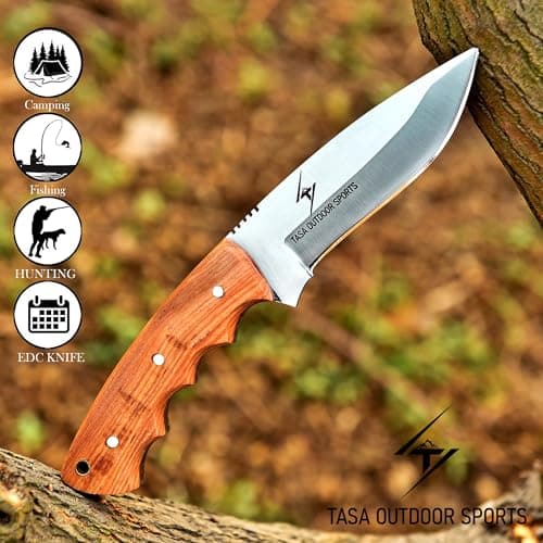 9" Olive Wood Handle Skinner Knife – 1095C Steel Full Tang Bushcraft Knife for Men, Camping, and Survival