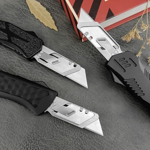 Zinc Alloy Handle Heavy Duty Folding Utility Knife with 10PC Blades (Striped Handle)