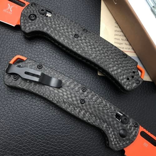8-Inch Folding Pocket Bugout Knife for Outdoor Camping - Orange D2 Blade, Carbon Fiber Handle