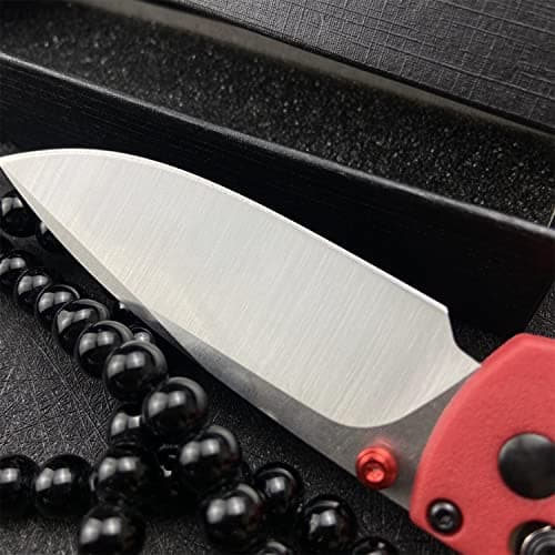 HUAAO Red Plain Edge Axis Lock Knife with Fiberglass Handle (Satin Finish)