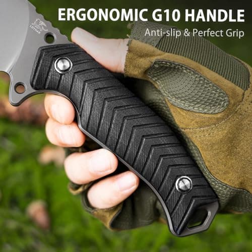 LOTHAR BAT Survival Knife with Fire Starter - D2 Steel Fixed Blade, G10 Handle, Tactical Camping & Bushcraft Knife with Kydex Sheath, Perfect Gift for Men