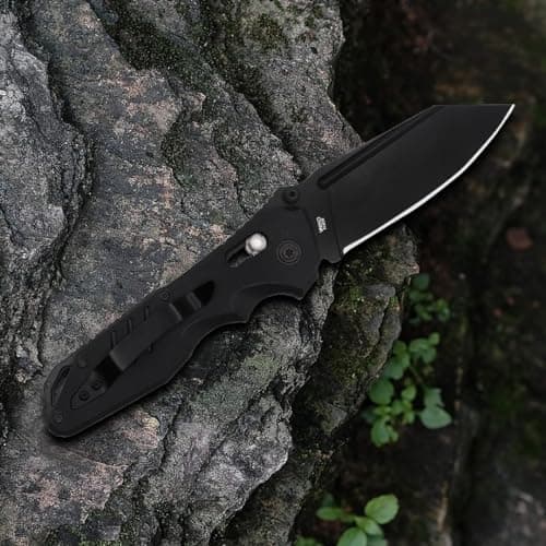 All-Black Stainless Steel Pocket Knife EMH01N for Men, Ideal for Outdoor, Camping, and Hiking