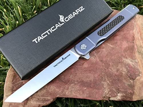 Tatsu Higonokami Pocket Folding Knife, Solid TC4 Titanium Handle — Blue Tatsu Standard