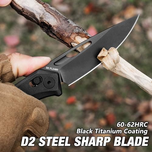 FLISSA EDC Knife with Axis Lock, 3.5" D2 Steel, G10 Handle, Black