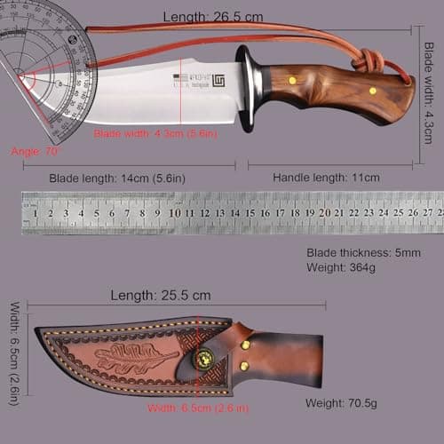 USA 440C Steel 10.5" Hunting Knife with Leather Sheath