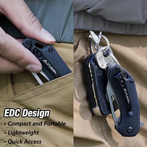 Flissa Mini Pocket Knife, 2.5" D2 Blade, G10 Handle, Black, EDC Knife for Outdoors