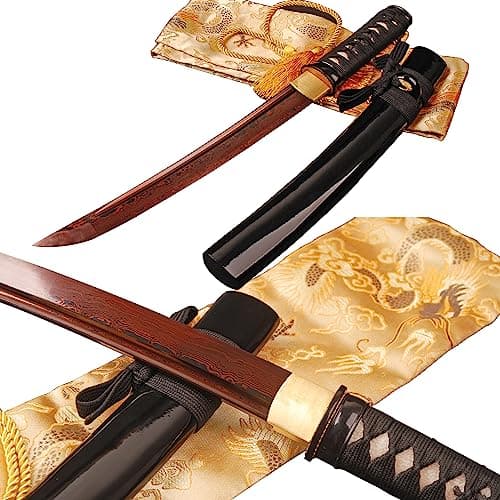 12 Inch Damascus Steel Roasted Red Tanto Sword Full Tang