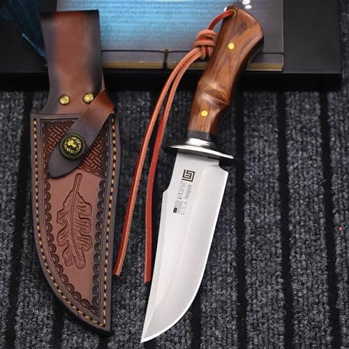 USA 440C Steel 10.5" Hunting Knife with Leather Sheath