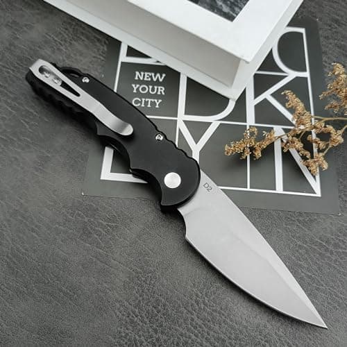 HUAAO 7.5” Assisted Opening Folding Pocket Knife with 2.8” D2 Blade and Aluminum Handles for EDC