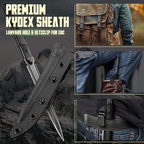 Purplebird Fixed Blade Knife with Kydex Sheath, 440C Stainless Steel Outdoor Knife for Men Camp Hunting