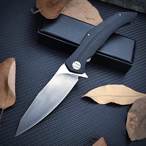 HUAAO 4.3'' D2 Blade Flipper Knife with G10 Handle for Outdoor Survival