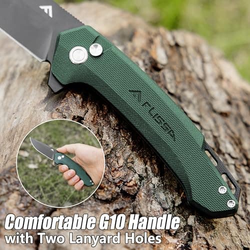 FLISSA Green Pocket Folding Knife with D2 Blade and G10 Handle