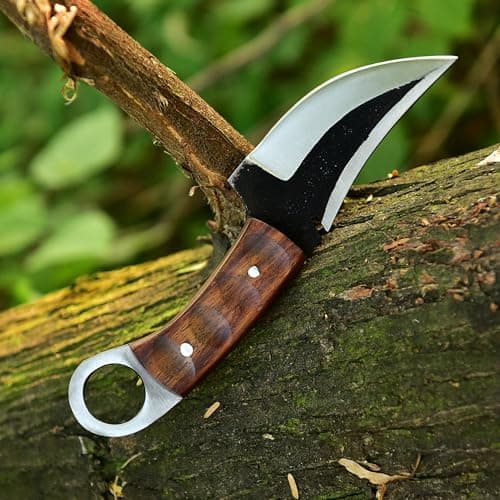 8-Inch Carbon Steel Forge Tracker Knife - Bushcraft Hunting Skinning Knife with Leather Sheath