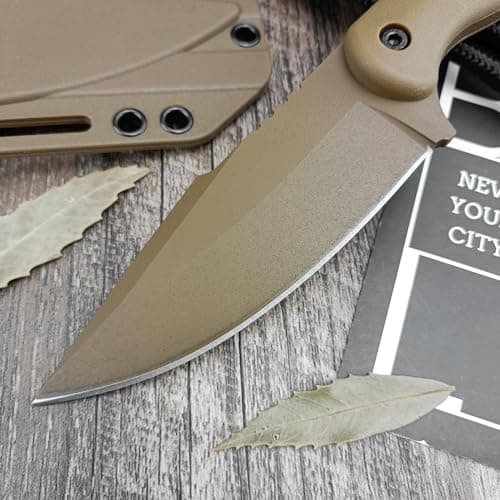 HUAAO D2 Steel Harpoon Knife, 9.1 Inch Fixed Blade for Camping, Hunting, Survival (Tan)