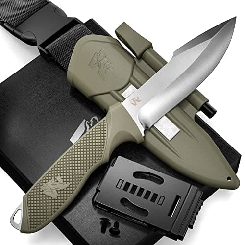 ODENWOLF Full Tang Survival Knife - D2 Steel Bushcraft and Camping EDC — Green - Silver
