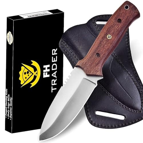 8-Inch Carbon Steel Forge Tracker Knife - Bushcraft Hunting Skinning Knife with Leather Sheath — Tracker Knife