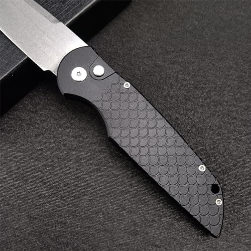 Tactical Response Men's Pocket Knife, 3.5" D2 Blade, Black Fish Scale Handle, Deep Carry Clip