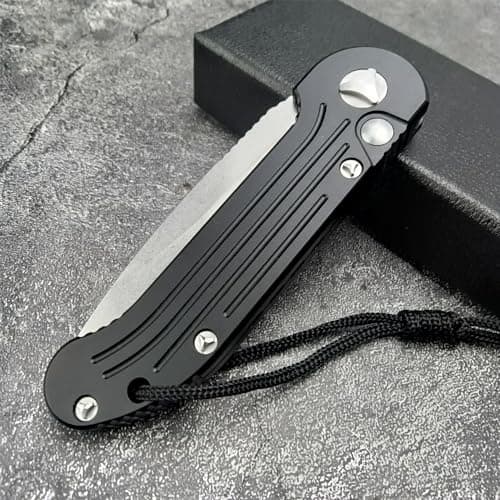 HUAAO 8" Assisted Opening Knife, Button Lock, Stonewashed Blade, Aviation Aluminum Handles, Clip for Everyday Carry & Ou