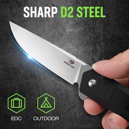 Mossy Oak 3.5-Inch D2 Steel Pocket Knife, Black Belt Clip (EDC)