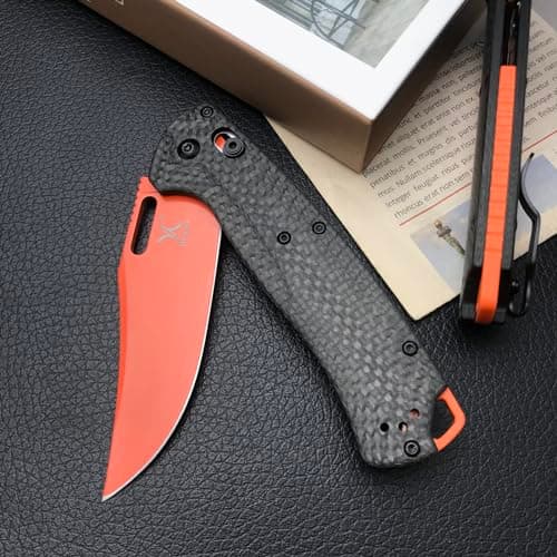8-Inch Folding Pocket Bugout Knife for Outdoor Camping - Orange D2 Blade, Carbon Fiber Handle