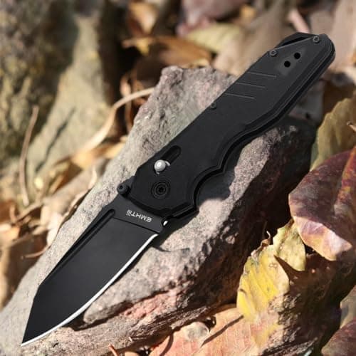All-Black Stainless Steel Pocket Knife EMH01N for Men, Ideal for Outdoor, Camping, and Hiking