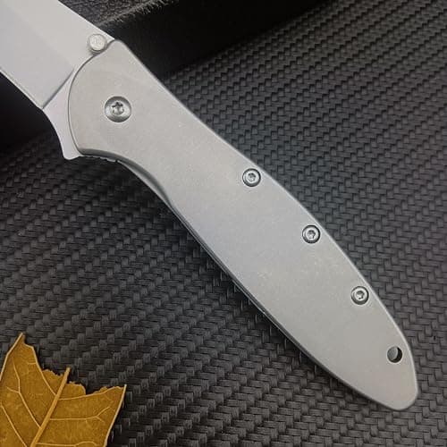 HUAAO Outdoor 3" Bead Blast Plain Blade Frame Lock Knife, Stainless Steel Handles, Reversible Pocketclip