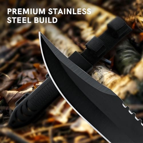 12-inch Dispatch Fixed Blade Hunting Knife, Survival Bowie for Men, Non-Slip Handle, Bushcraft Outdoor Camping