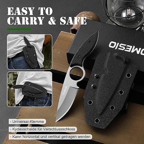 Omesio Tactical Survival Knife, Kydex Sheath, Full Tang, 2.68" Drop Point, G10 Handle, EDC Neck Knife, White