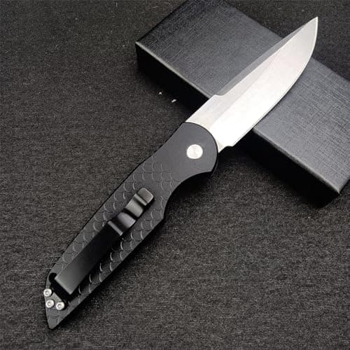 Tactical Response Men's Pocket Knife, 3.5" D2 Blade, Black Fish Scale Handle, Deep Carry Clip