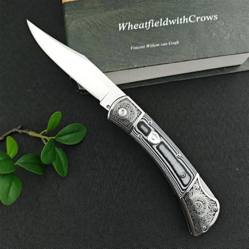D2 Steel Blade Folding Knife with Micarta Handle (Black) — grey