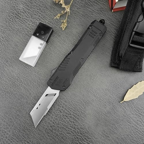 Zinc Alloy Handle Heavy Duty Folding Utility Knife with 10PC Blades (Striped Handle)