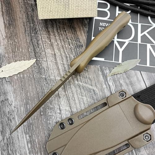 HUAAO D2 Steel Harpoon Knife, 9.1 Inch Fixed Blade for Camping, Hunting, Survival (Tan)