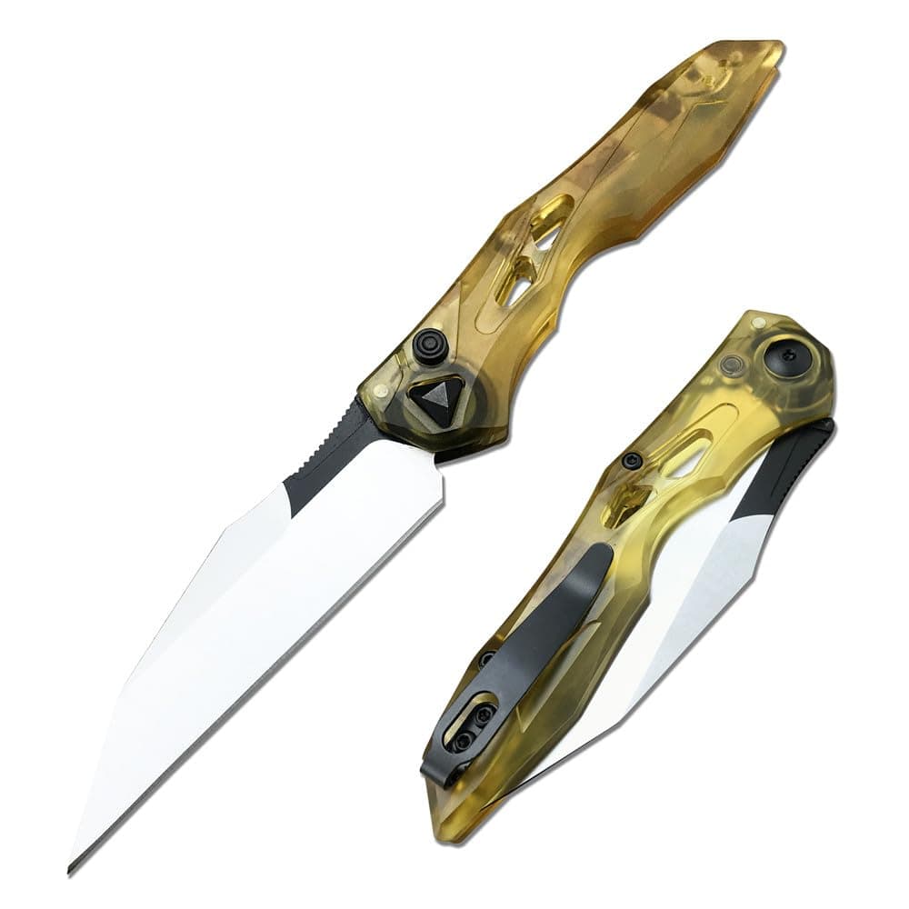 8 Inch D2 Blade Folding Knife with Button Lock and PEI Handle