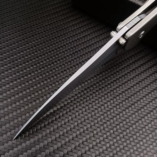 HUAAO Outdoor 3" Bead Blast Plain Blade Frame Lock Knife, Stainless Steel Handles, Reversible Pocketclip