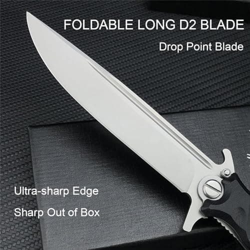 Large Flipper Assisted Opening Pocket Knife for Men, D2 Steel Folding with G10 Handle