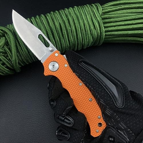 Shark-Lock AD20.5 Thumb-Assist Folder with 8Cr13MoV Blade, Orange Handle, for Camping and Hunting