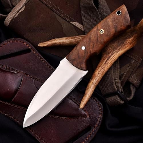 Predator Hunter 9" Damascus Steel Fixed Blade Skinning Knife (Exotic Wood Handle) — Rose-Wood Stainless Knives