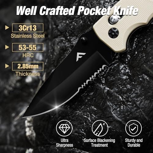 FLISSA Folding Pocket Knife: Clip, Glass Breaker, Seatbelt Cutter, Emergency Rescue Survival Knife