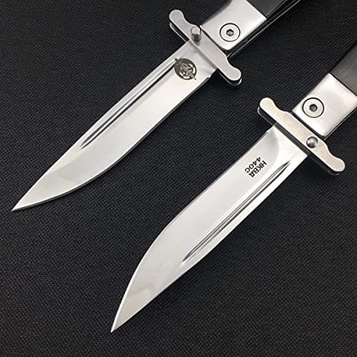8.7inch Tactical Lockback Knife, Wood Handle, 440C Steel, Leather Sheath