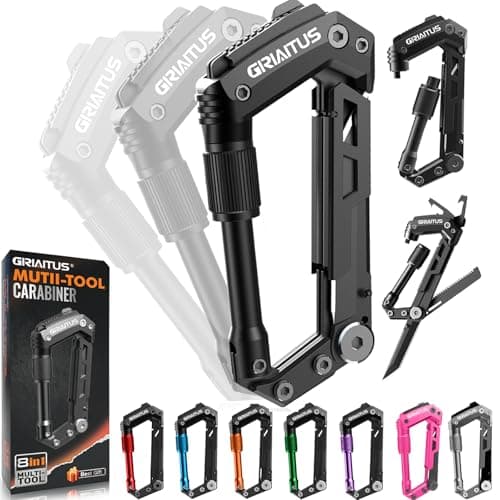 8-in-1 Carabiner Multitool EDC, Serrated Knife, Rope Cutter, Gifts for Men and Women (Black)