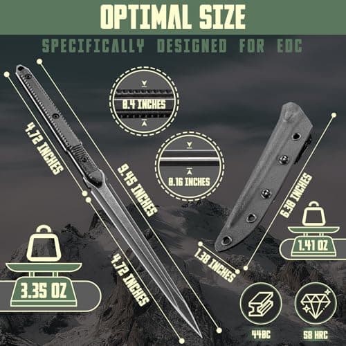 Purplebird Fixed Blade Knife with Kydex Sheath, 440C Stainless Steel Outdoor Knife for Men Camp Hunting