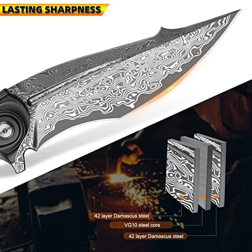 Japanese Damascus Steel Pocket Knife，Carbon Fiber Handle，EDCOutdoor Survival Gift