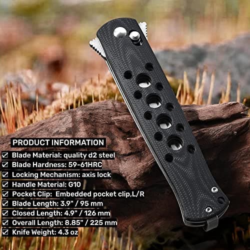 Cold Steel Axis Lock Flipper Knife, 4" D2 Steel, Clip Point, G10 Handle
