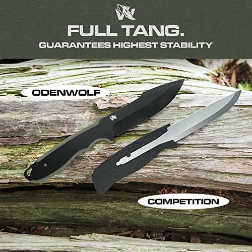 ODENWOLF Full Tang Survival Knife - D2 Steel Bushcraft and Camping EDC
