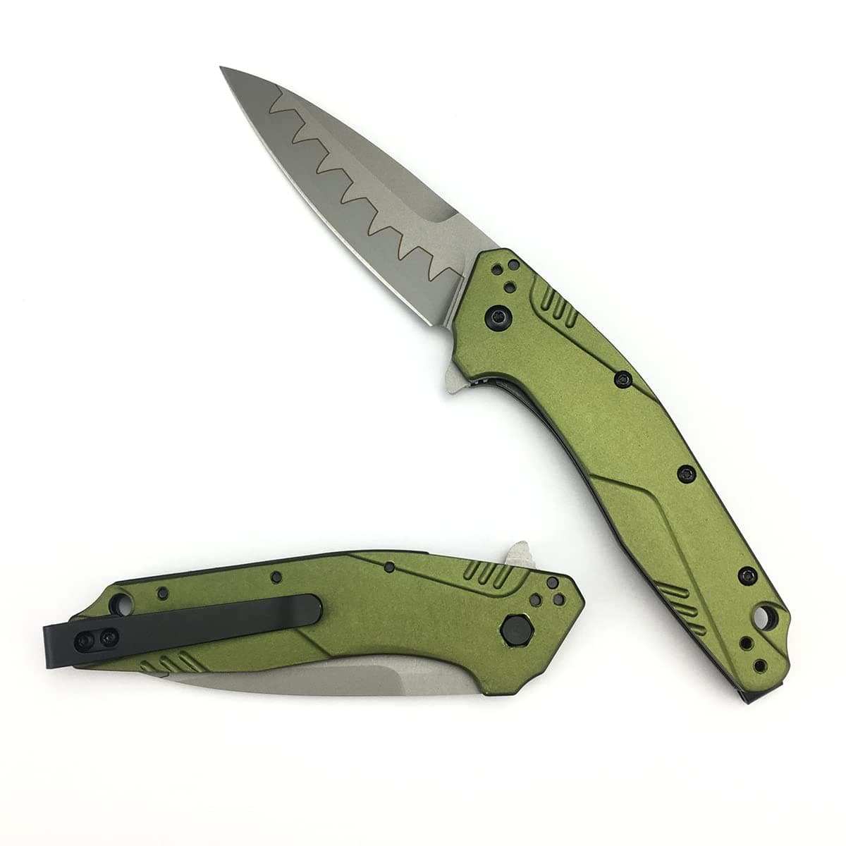Olive Green Composite Steel Dividend Folding Knife with Liner Lock for Camping