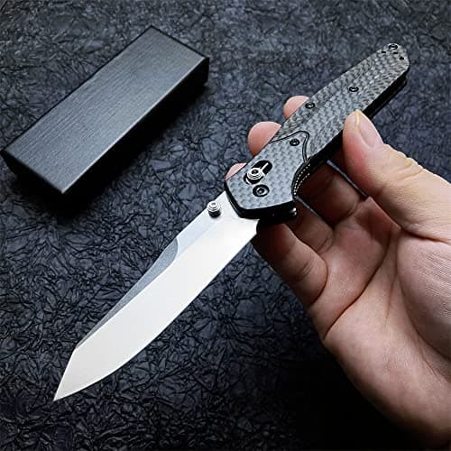 Outdoor Folding Pocket Knife, Reverse Tanto Blade, Black Carbon Fiber Handle
